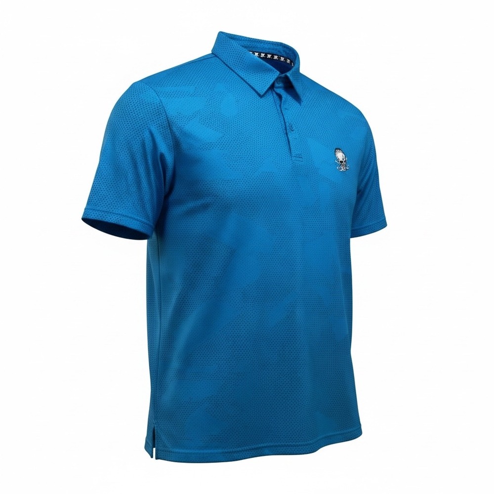 Tattoo Golf Performance Rogue Collection Blue Skull Polo Shirt Mens XL Camo